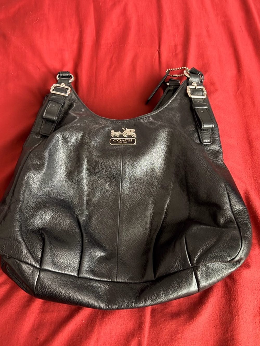 Coach Black Leather Shoulder Bag with Silver Logo